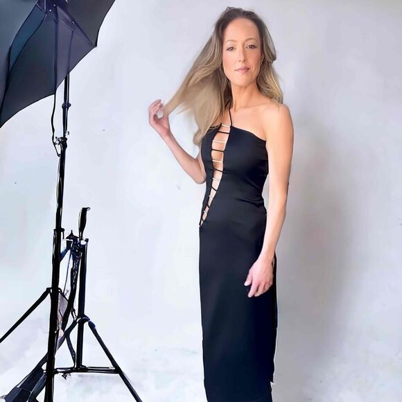 Atria Vintage Cutout Crystals Evening Gown Black Maxi Dress Size Small Excellent - Picture 8 of 8